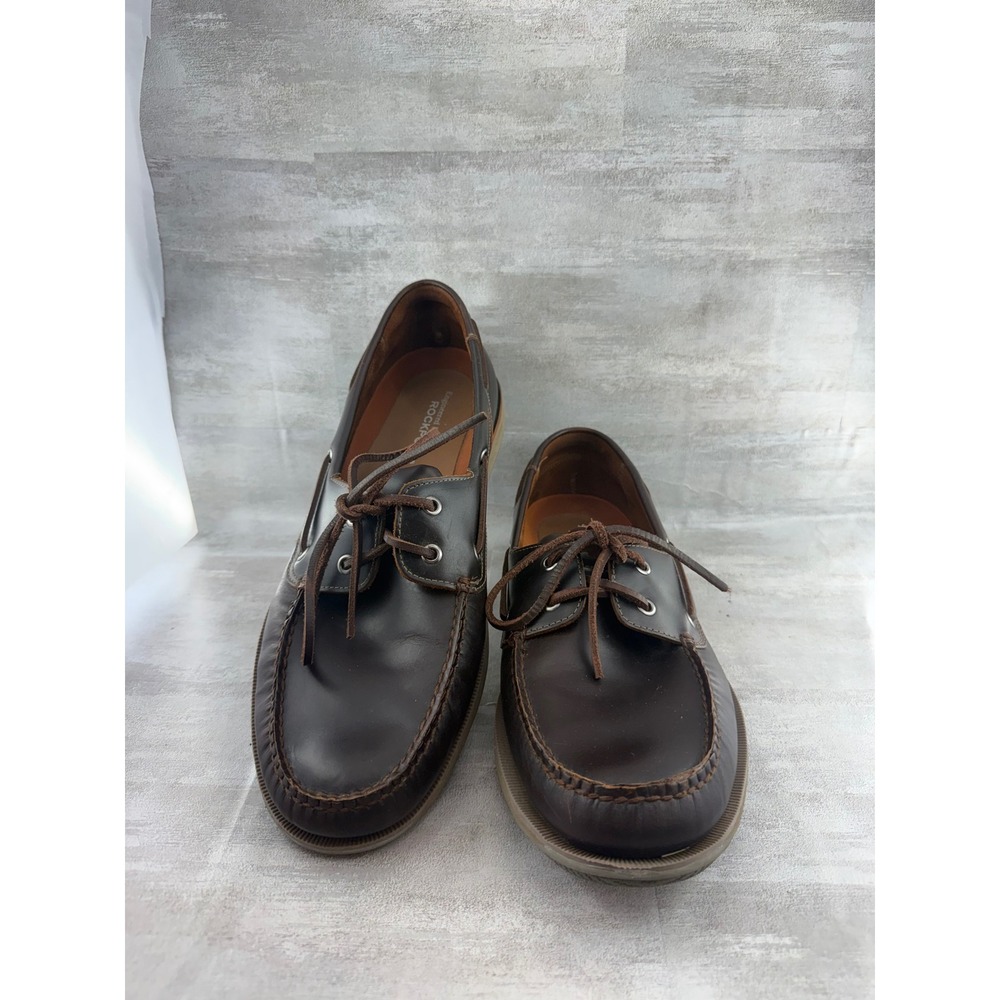Rockport Men Perth Brown Leather Boat Shoes Loafers CH1237 Size 14